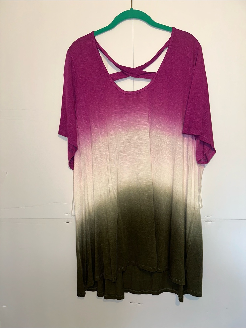 Lane Bryant Magenta to Olive Ombre Crisscross Back Tank